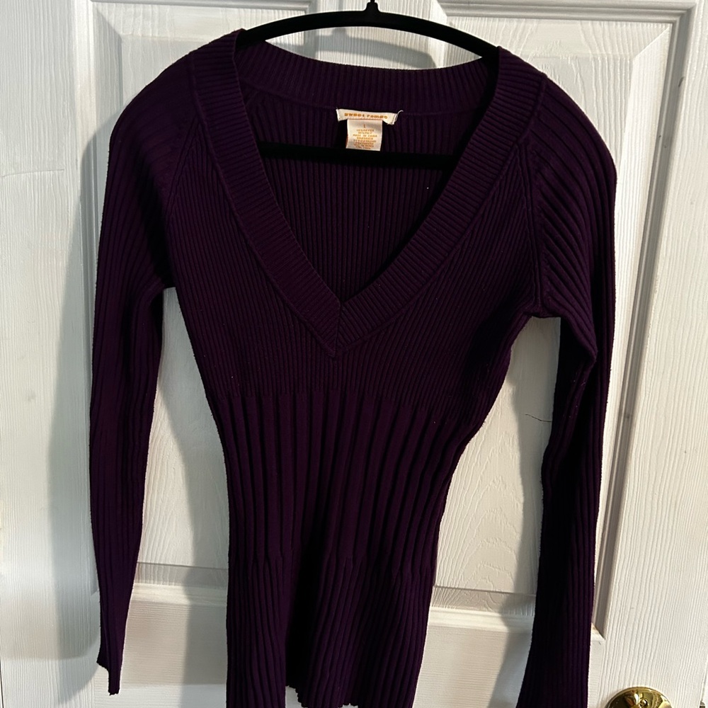 Sweet Romeo Deep Purple Ribbed Sweater